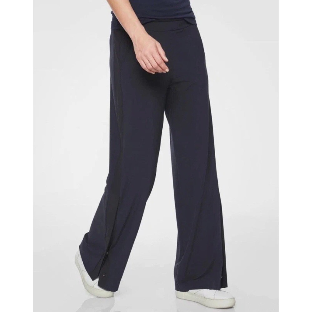 Athleta Wide Leg Gramercy Trouser Pants Womens 2 Navy Blue Stretch Casual Travel